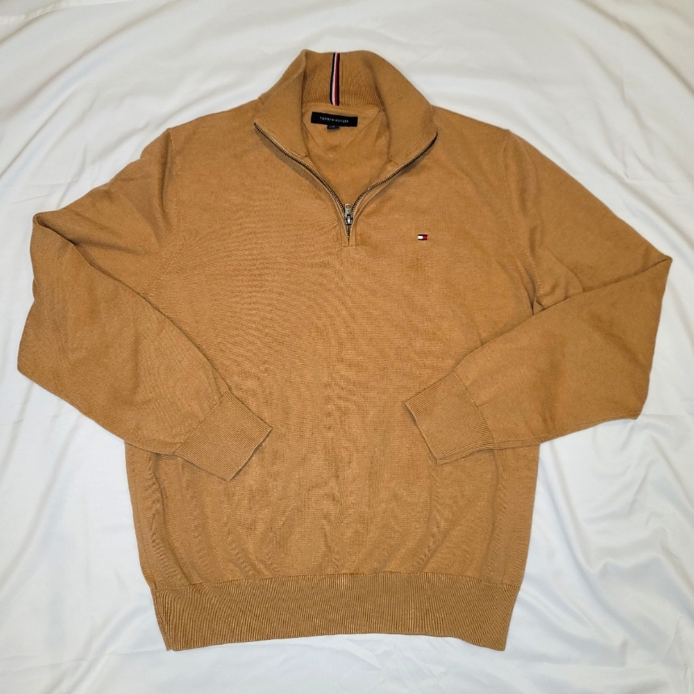 Tommy Hilfiger XL Tan 1/4 Zip Pullover Sweater